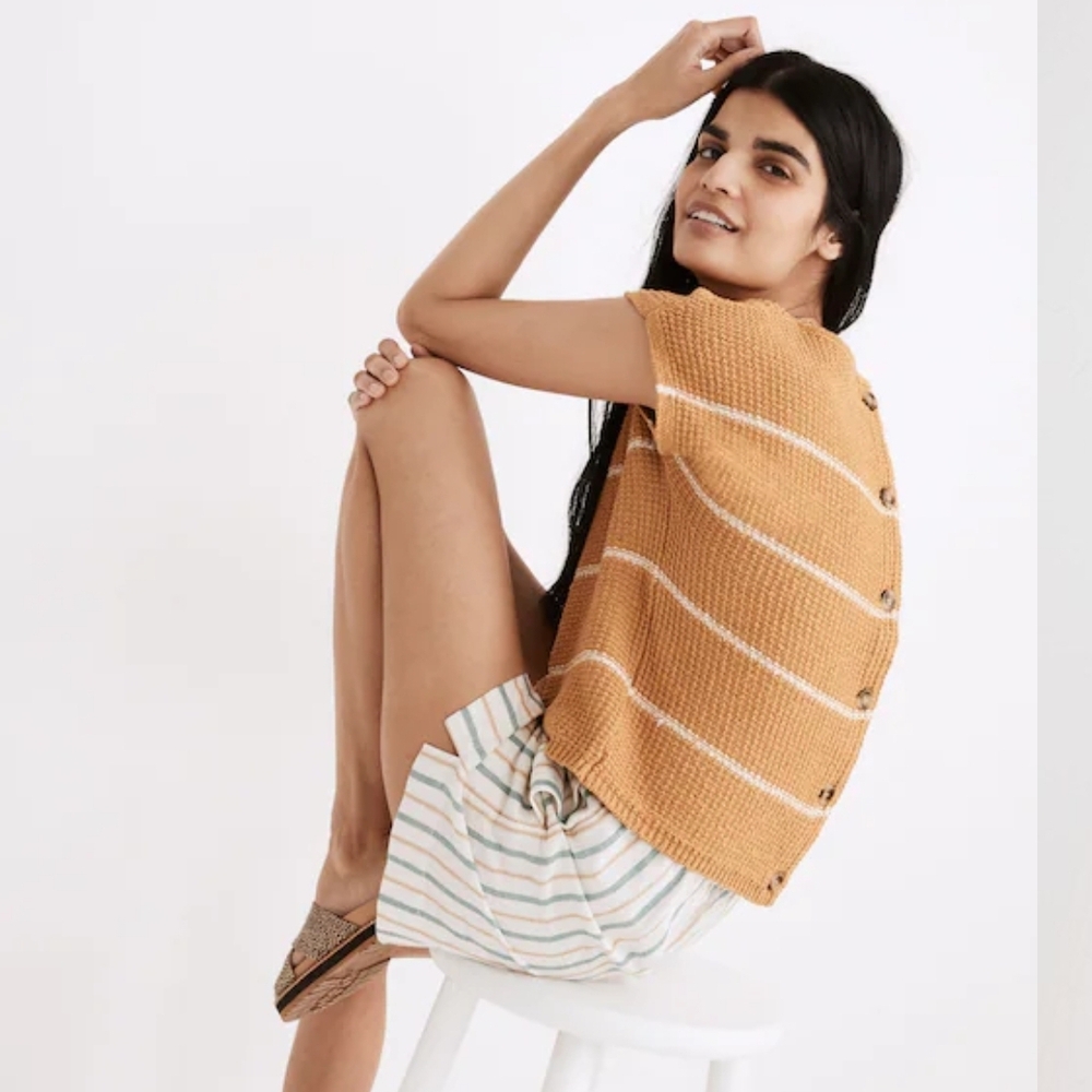 Madewell Waffle-Knit Button-Back Top in Mustard